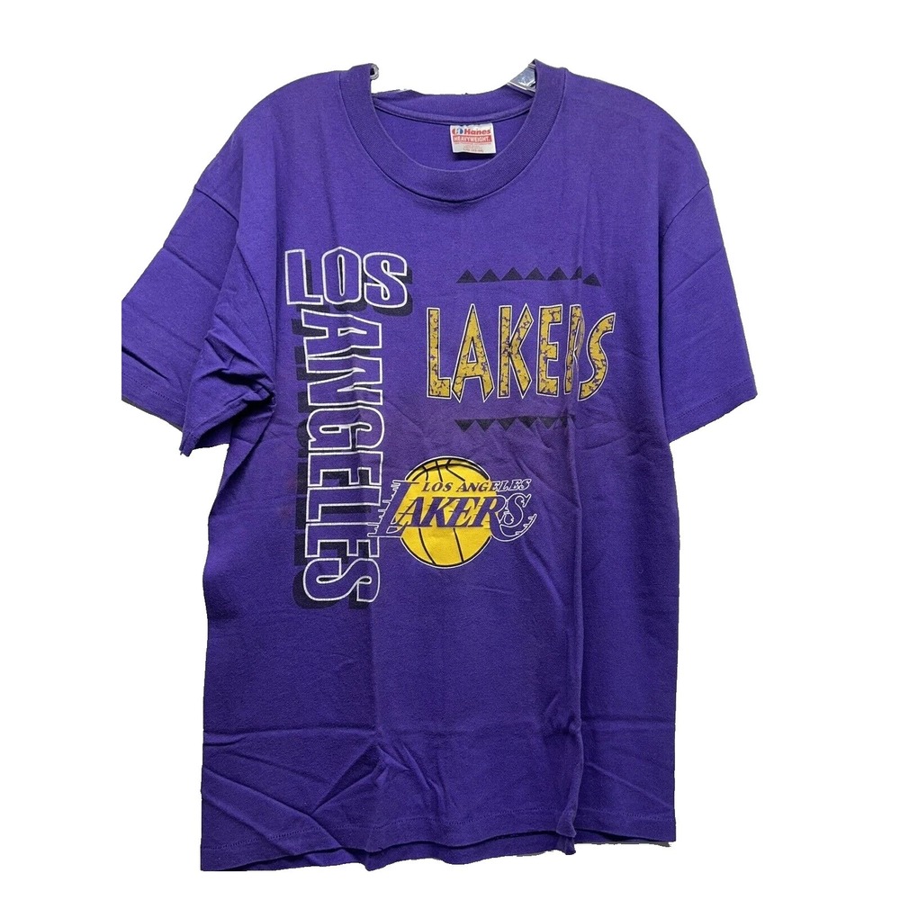 Vintage Los Angeles Lakers Hanes Made in USA Purple Cotton Large T Shirt (H8)